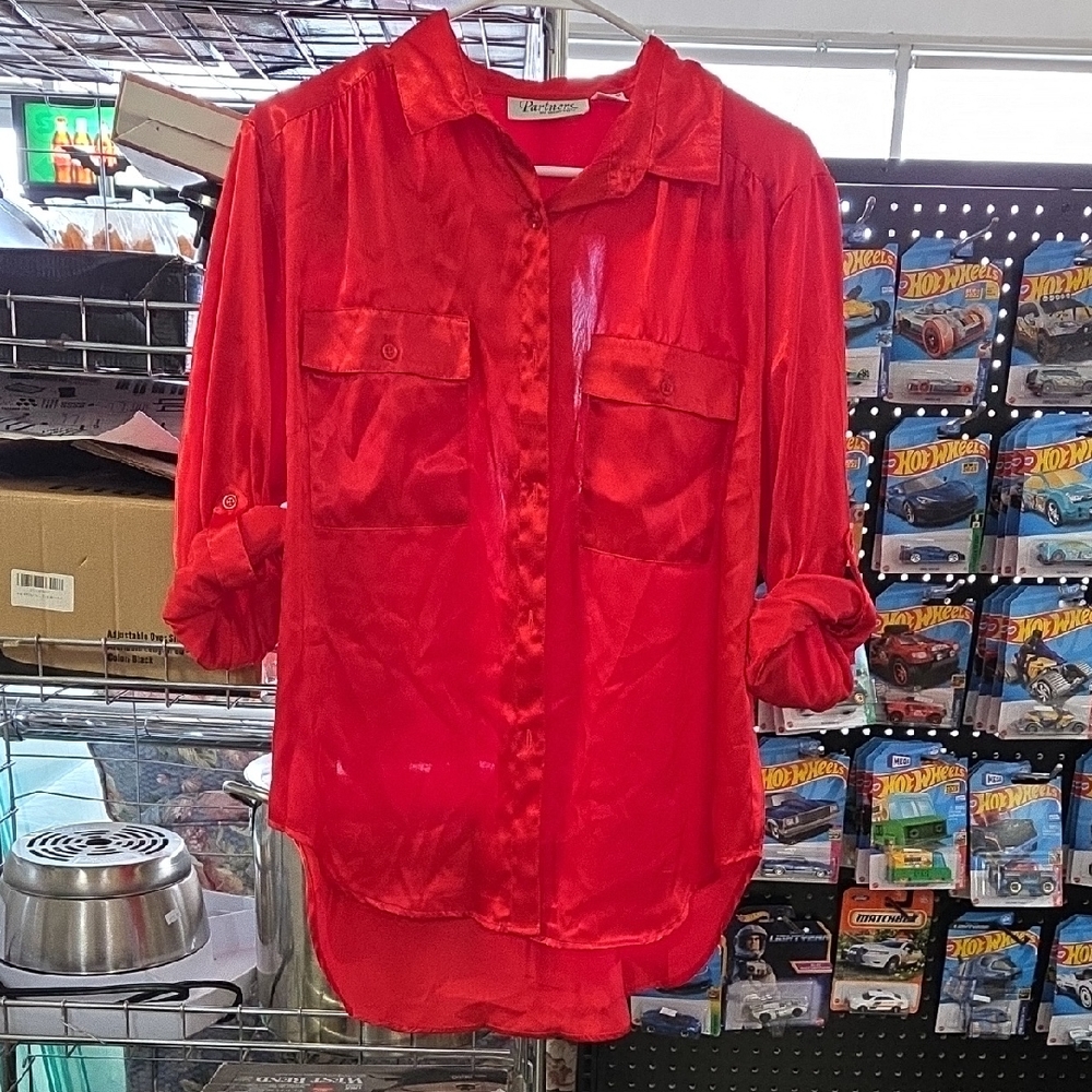 Red Button-Up Blouse